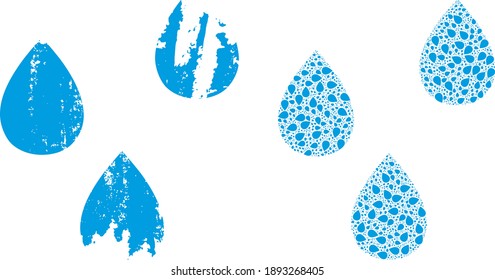 Vector Water Drops Collage Is Formed From Randomized Recursive Water Drops Elements. Rough Water Drops Icon. Recursive Combination From Water Drops.