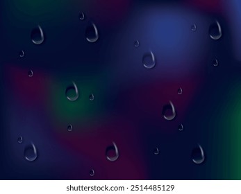 Vektorwassertropfen. Kondensation am Fenster, an der Oberfläche. Realistische Tropfen auf dem Fenster