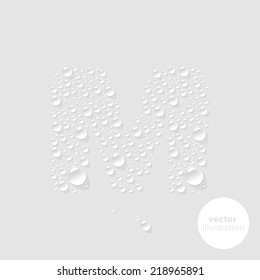 Vector water drops letter M on light grey background