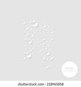 Vector water drops letter R on light grey background