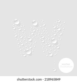 Vector water drops letter W on light grey background