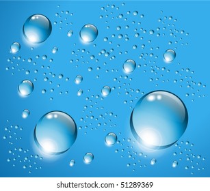 Vector water drops on blue background