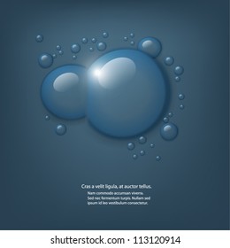 Vector water drops on dark blue background.