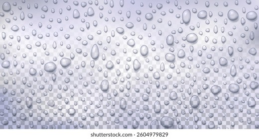 Vector Water drops on glass. Rain drops on transparent background.