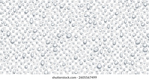 Vector Water drops on glass. Rain drops on transparent background.