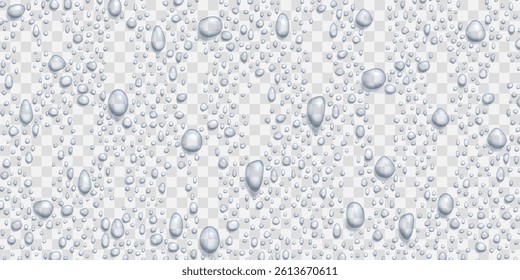 Vector Water drops on glass. Rain drops on transparent background.