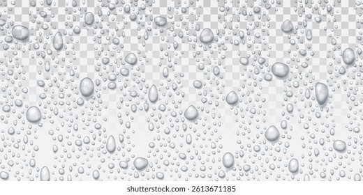 Vector Water drops on glass. Rain drops on transparent background.