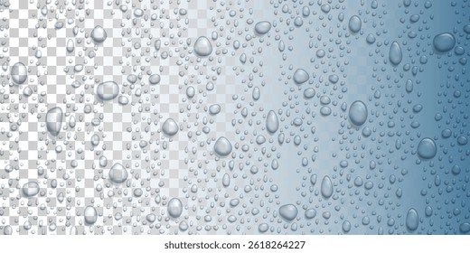 Vector Water drops on glass. Rain drops on transparent background.