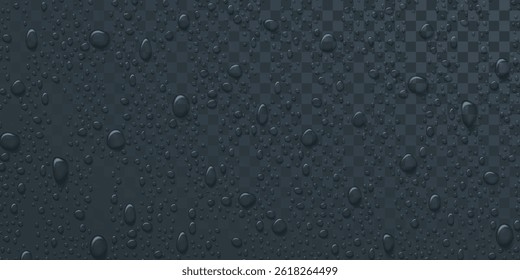 Vector Water drops on glass. Rain drops on transparent background.