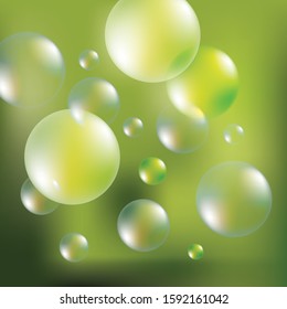 Vector water drops on lime green background.