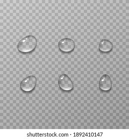 Vector Water Drops. PNG Drops, Condensation On The Window, On The Surface. Realistic Drops On An Isolated Transparent Background.