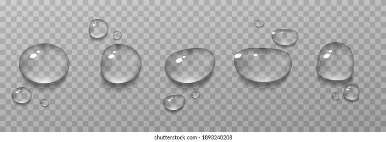 Gotas de agua vectorial. Gotas PNG, condensación en la ventana, en la superficie. Las gotas realistas sobre un fondo transparente aislado.