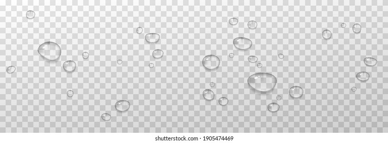 Vector Water Drops. PNG Drops, Condensation On The Window, On The Surface. Realistic Drops On An Isolated Transparent Background. PNG.