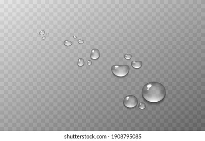 Vector Water Drops. PNG Drops, Condensation On The Window, On The Surface. Realistic Drops On An Isolated Transparent Background. PNG.