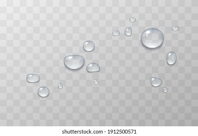 Vector Water Drops. PNG Drops, Condensation On The Window, On The Surface. Realistic Drops On An Isolated Transparent Background. PNG.