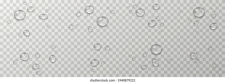 Vector Water Drops. PNG Drops, Condensation On The Window, On The Surface. Realistic Drops On An Isolated Transparent Background.