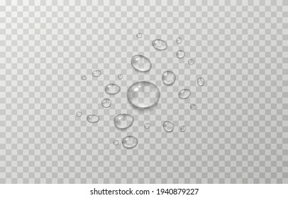 Vector water drops. PNG drops, condensation on the window, on the surface. Realistic drops on an isolated transparent background.