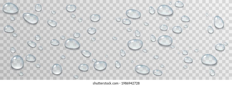 Gotas de agua vectorial. Gotas PNG, condensación en la ventana, en la superficie. Las gotas realistas sobre un fondo transparente aislado.