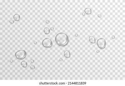 Vector Water Drops. PNG Drops, Condensation On The Window, On The Surface. Realistic Drops On An Isolated Transparent Background.