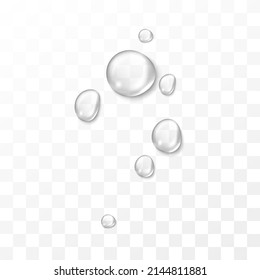 Vector Water Drops. PNG Drops, Condensation On The Window, On The Surface. Realistic Drops On An Isolated Transparent Background.