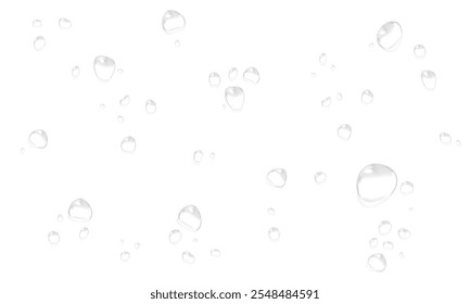 Vector water drops. PNG droplets, condensation on glass, on various surfaces. Realistic droplets on a transparent background. Rain and dew.