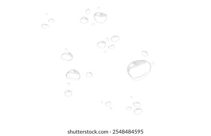 Vector water drops. PNG droplets, condensation on glass, on various surfaces. Realistic droplets on a transparent background. Rain and dew.