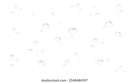 Vector de gotas de agua. Gotas de PNG, condensación en vidrio, en varias superficies. Gotas realistas sobre un fondo transparente. Lluvia y rocío.