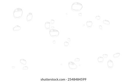 Vector water drops. PNG droplets, condensation on glass, on various surfaces. Realistic droplets on a transparent background. Rain and dew.