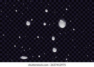 Vector water drops.Realistic drops of clean water for creative banner design isolated background. PNG.