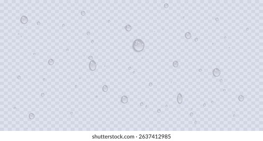 Vector water drops.Realistic drops of clean water for creative banner design isolated background. PNG.