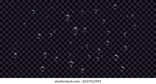 Vector water drops.Realistic drops of clean water for creative banner design isolated background. PNG.