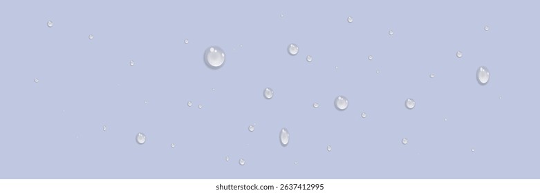 Vector water drops.Realistic drops of clean water for creative banner design isolated background. PNG.