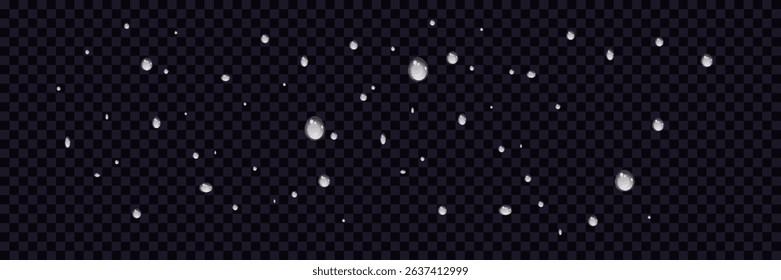 Vector water drops.Realistic drops of clean water for creative banner design isolated background. PNG.