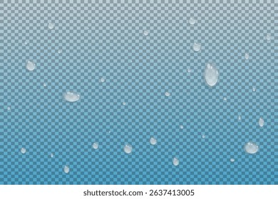 Vector water drops.Realistic drops of clean water for creative banner design isolated background. PNG.
