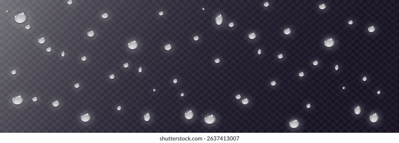 Vector water drops.Realistic drops of clean water for creative banner design isolated background. PNG.