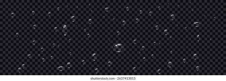 Vector water drops.Realistic drops of clean water for creative banner design isolated background. PNG.