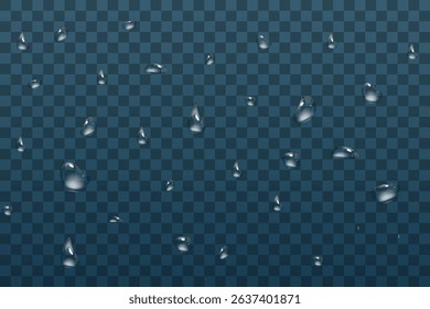 Vector water drops.Realistic raindrops.Bubbles, rain, water.EPS 10.