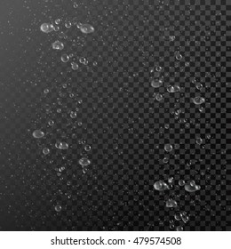 Vector water fizzing bubbles texture on transparent background. Underwater effervescent sparkling oxygen bubbles in water. Fizzy sparkles in aquarium, champagne, soda drink