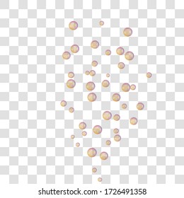 Vector water foam bubbles set. Soap bubbles foamy realistic with rainbow colors. Vector illustration on transparent isolated background.