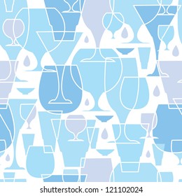 Vector water glasses line art seamless pattern background with hand drawn elements.