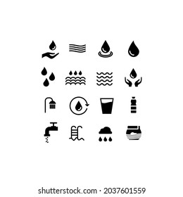 Vector water icons set on white background. Black. Vector illustration