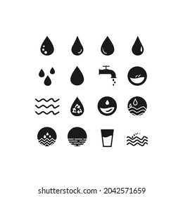 Vector water icons set on white background. Black. Vector illustration