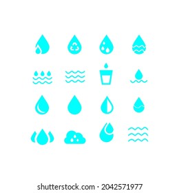 Vector water icons set on white background. Blue. Vector illustration