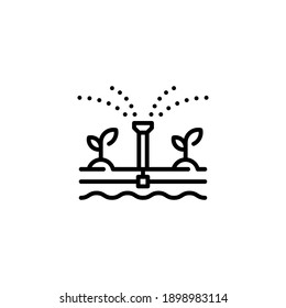 Vector water irrigation icon. Simple farm sprinkler system illustration. Linear automatic drip watering template. Modern technology agriculture concept