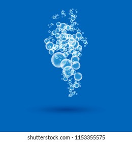 Vector water isolated bubbles on blue background. Soap bubbles. Vector foam illustration