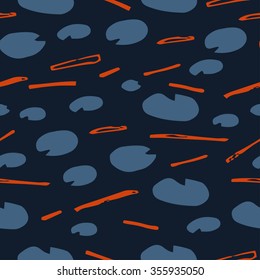 Vector water lilies seamless pattern background with hand drawn leaves.