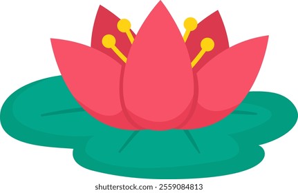 Vector water lily icon. Marsh flower on green pad clipart. Cute floral illustration isolated on white background