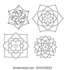 Vector water lily icon. Yoga lotus symbol, flower of well-being and healthy lifestyle, elegant blooming. Editable stroke thin line set. Natural simple plant elements on white background
