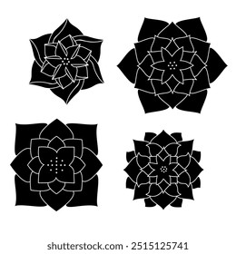 Vector water lily icon. Yoga lotus symbol, flower of well-being and healthy lifestyle, elegant blooming. Natural simple plant elements on white background. Editable stroke thin line, black solid set
