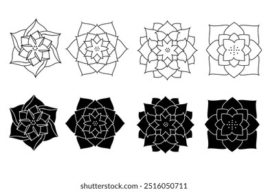 Vector water lily icon. Yoga lotus symbol, flower of well-being and healthy lifestyle, elegant blooming. Editable stroke thin line set. Natural simple plant elements on white background
